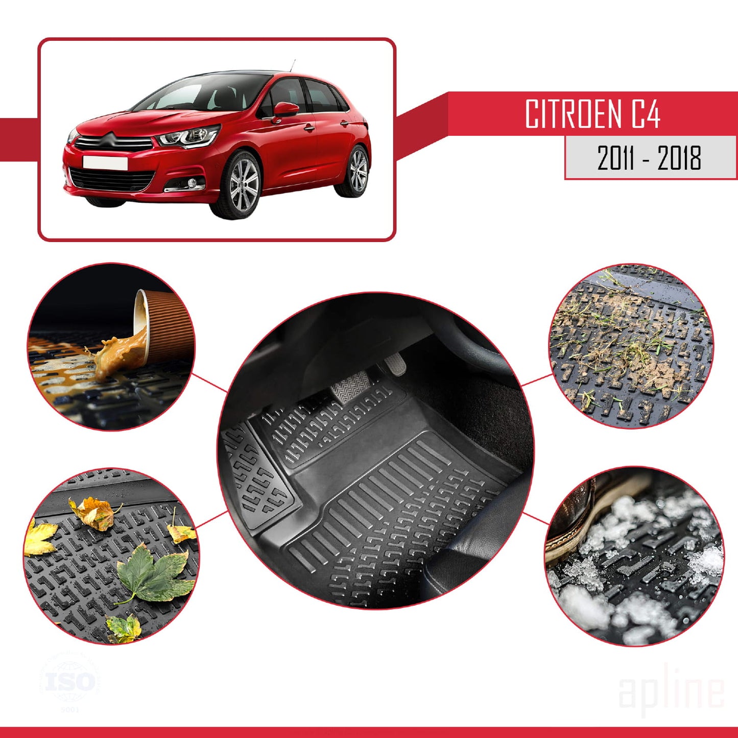 Compatible with Citroen C4 II (B7) 2011-2018 4D Car mats Black