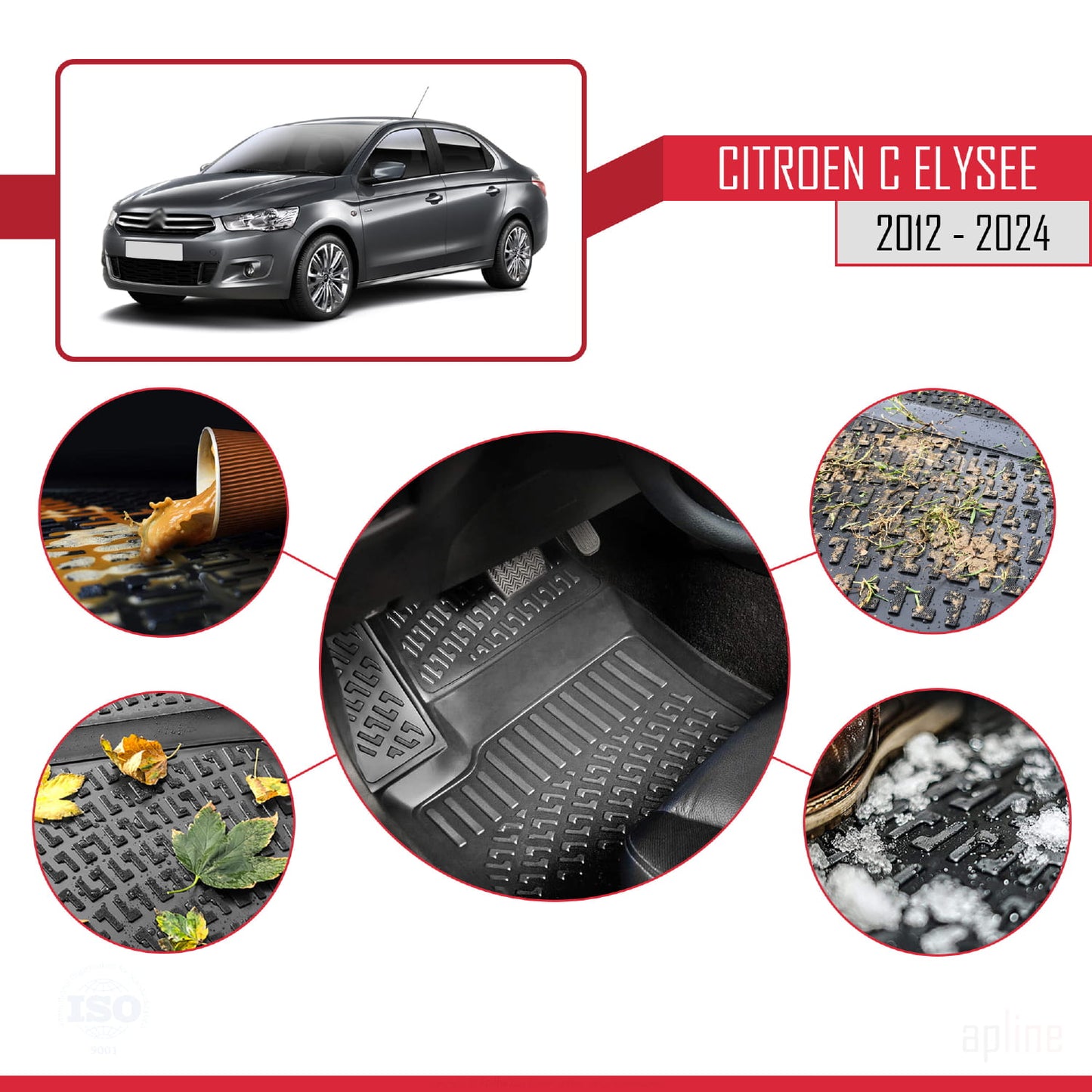 Compatible with Citroen C-Elysee 2012-2024 4D Car mats Black