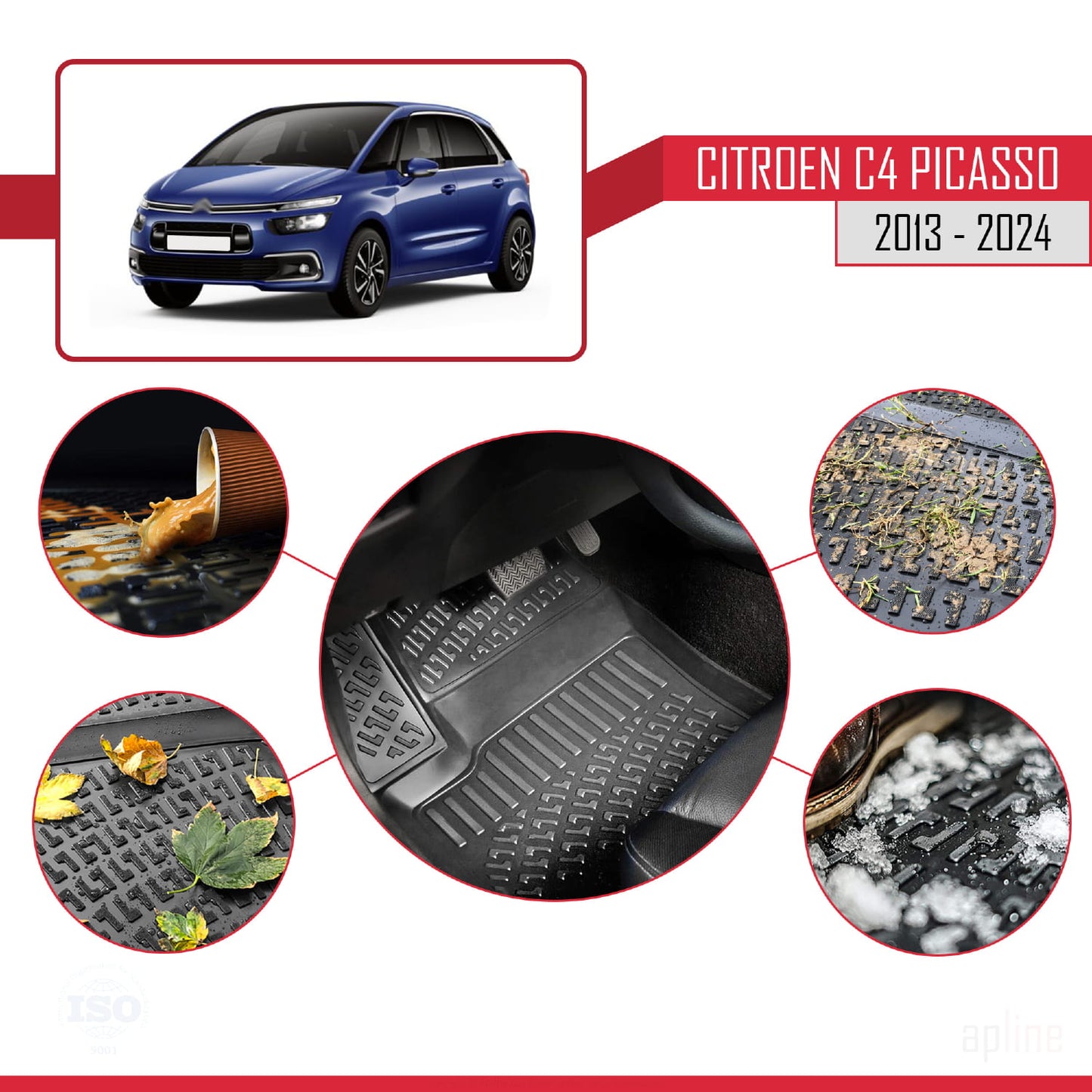 Compatible with Citroen C4 Picasso 2 2013-2022 4D Car mats Black