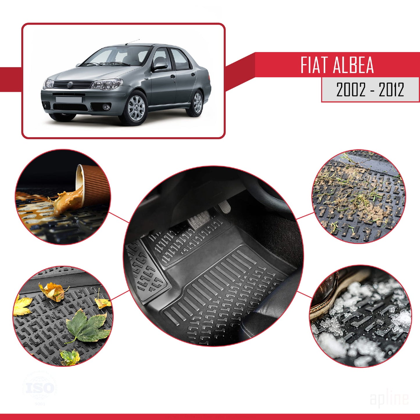 Compatible with Fiat Albea 2002-2012 4D Car mats Black