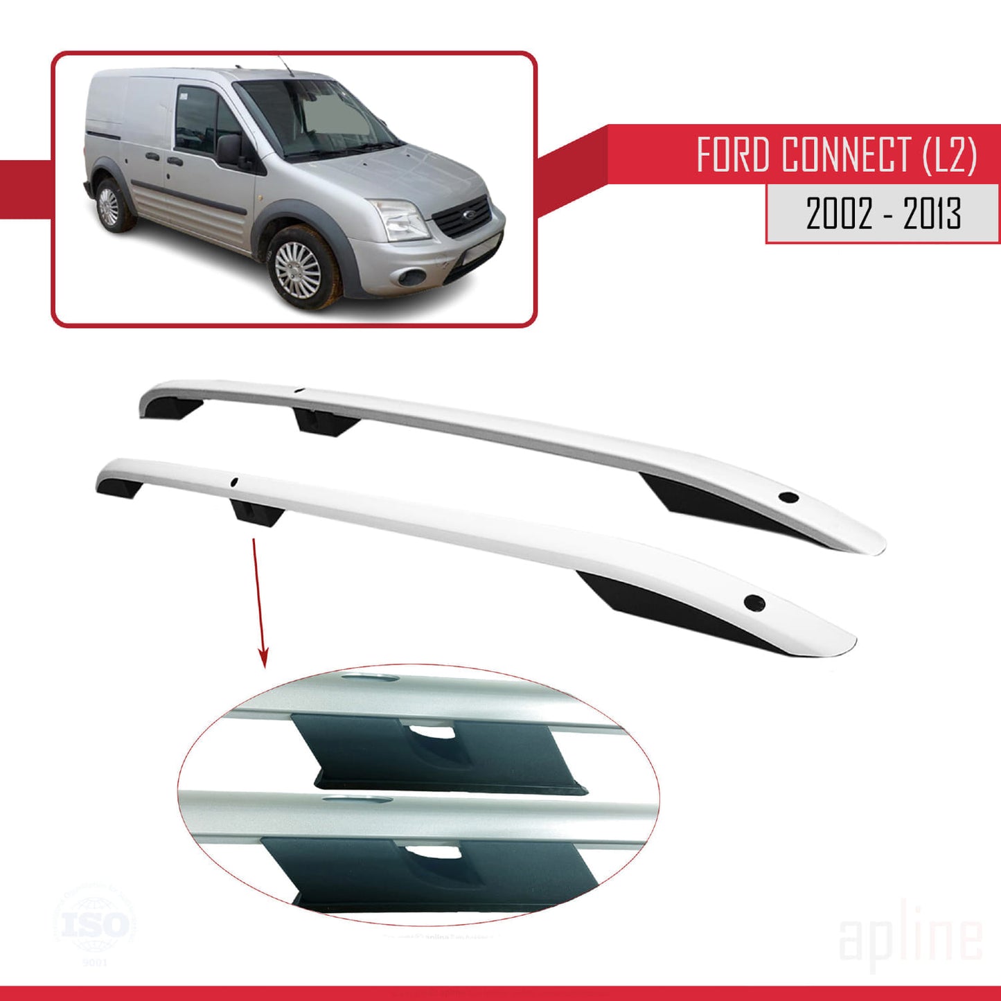 Kompatibel mit Ford Transit/Tourneo Connect 2002–2013 (langer Radstand L2/H1) Dachreling, Dachgepäckträger, Grau