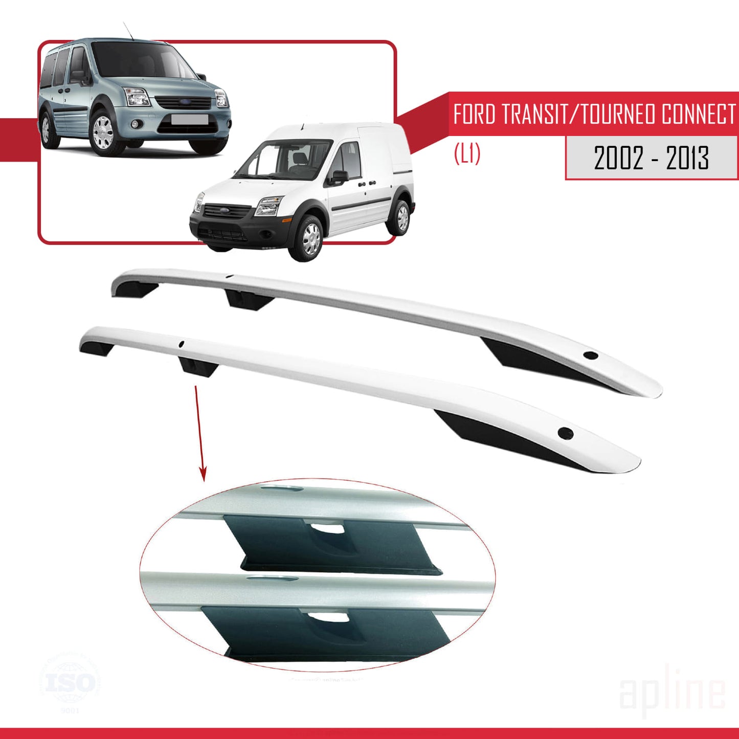 Kompatibel mit Ford Transit/Tourneo Connect 2002–2013 (kurzer Radstand L1/H1) Dachreling, Dachgepäckträger, Grau
