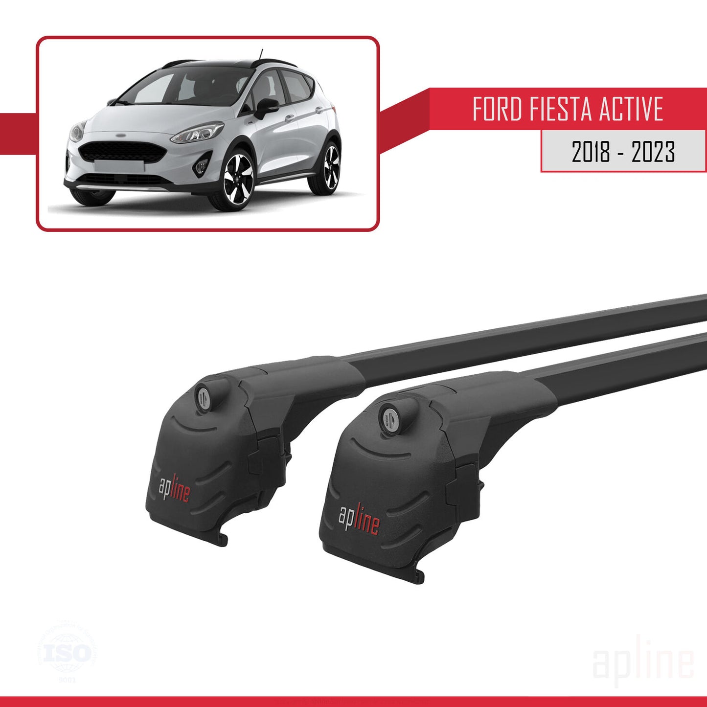 Kompatibel mit Ford Fiesta 7 Active 2018-2023 ACE-2 Dachgepäckträger, Gepäckträger, schwarzes Aluminium, 2 Stangen