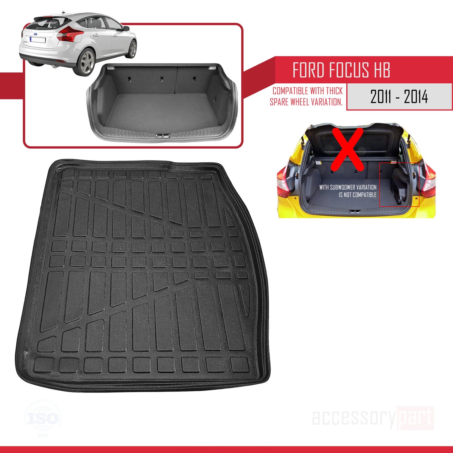 Kofferraumwanne für Ford Focus 3 Schrägheck 2011-2014 Laderaumwanne SCHWARZ