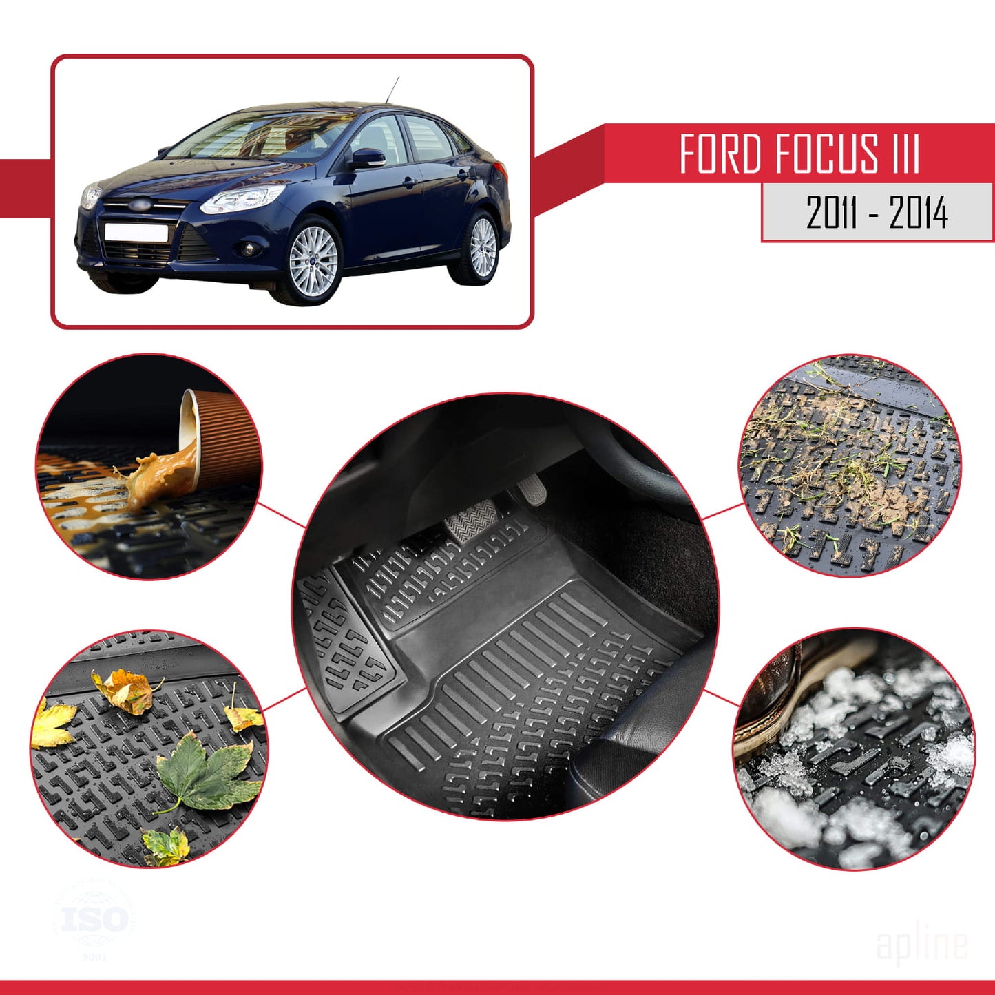 Passend für Ford Focus 3 (C346) Vor-Facelift 2011-2014, 4-türige Automatten, schwarz