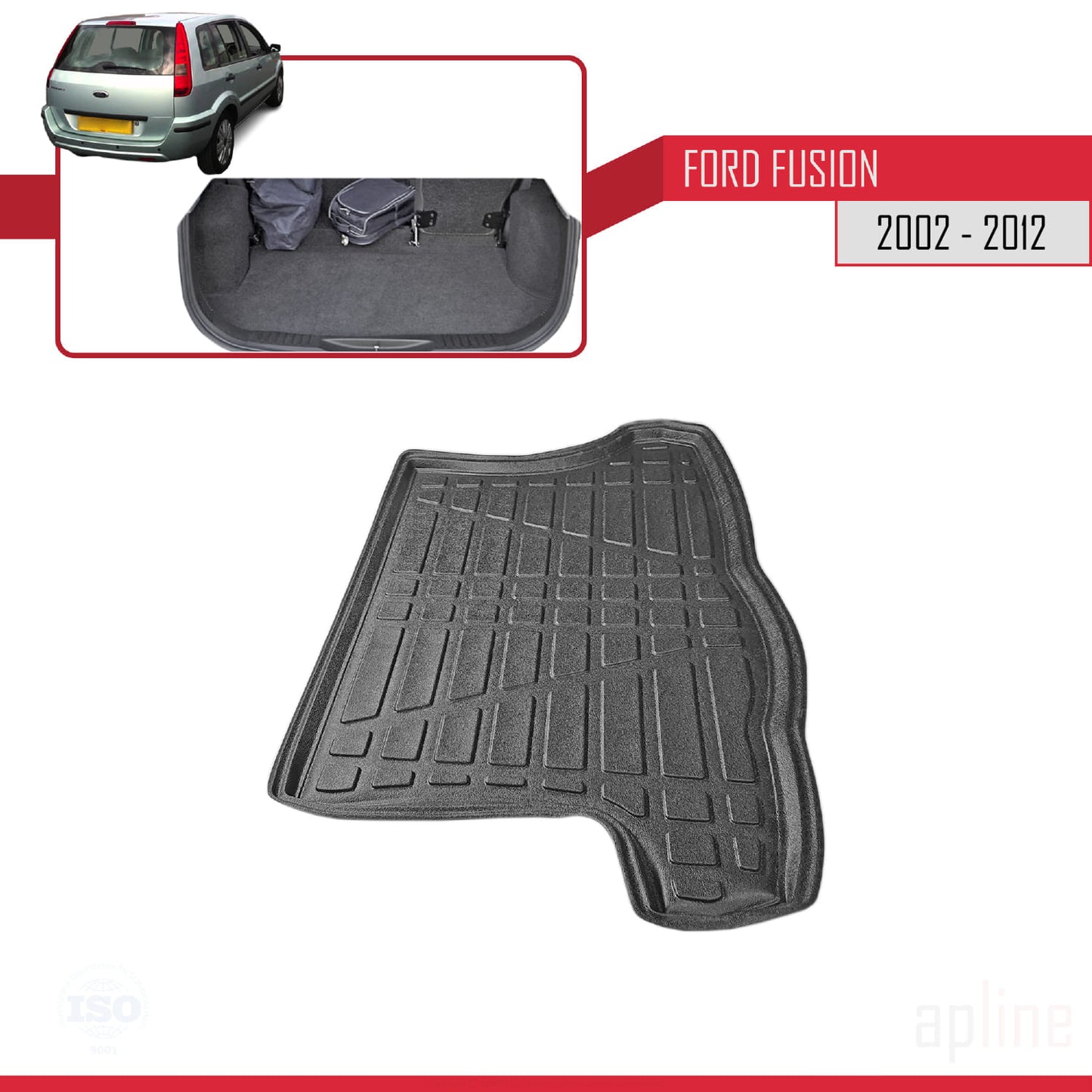 Passend für Ford Fusion 2002-2012, flexible Kofferraummatte, Ladeboden, schwarz