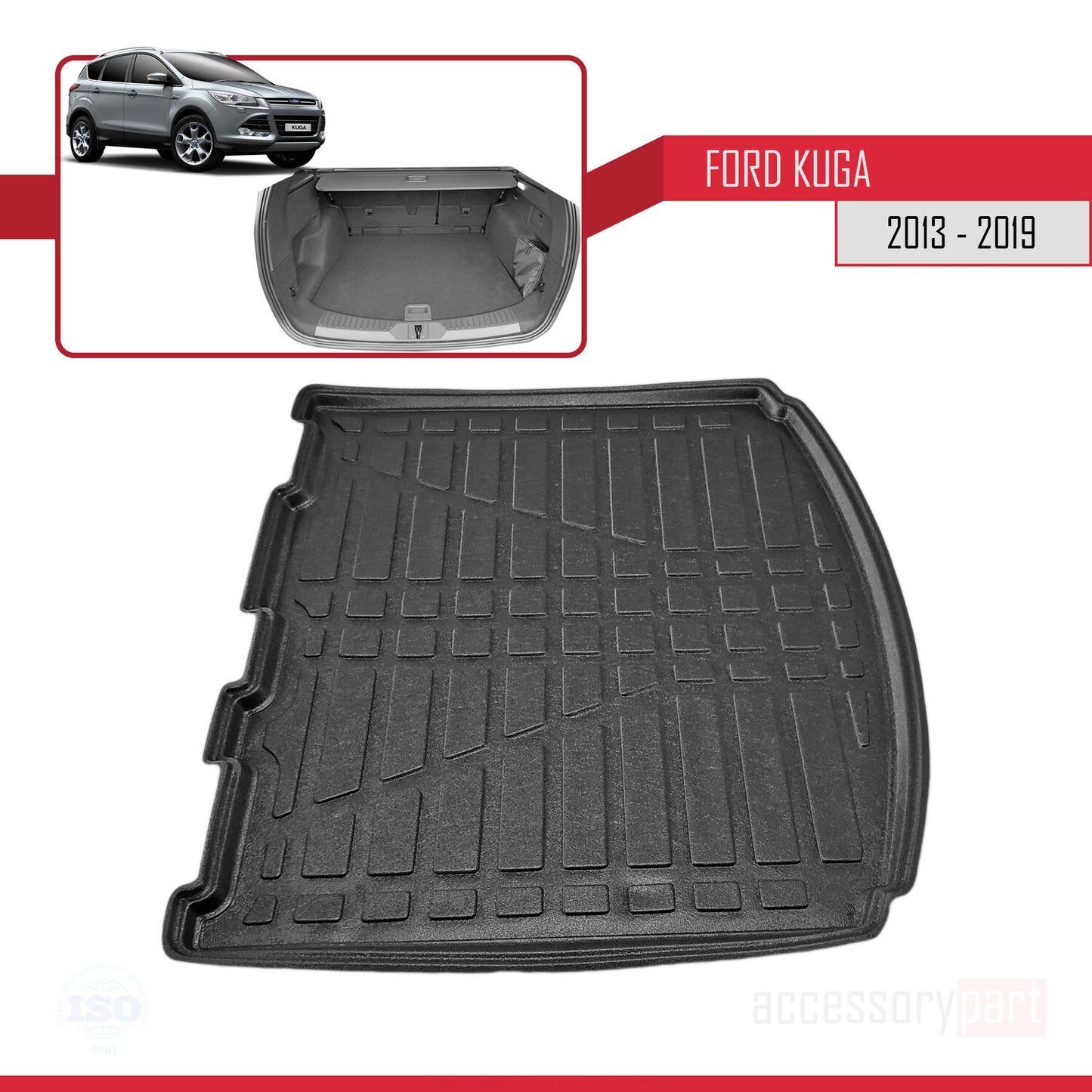 Passend für Ford Kuga 2 (C520) 2013–2019, flexible Kofferraummatte, Ladeboden, schwarz