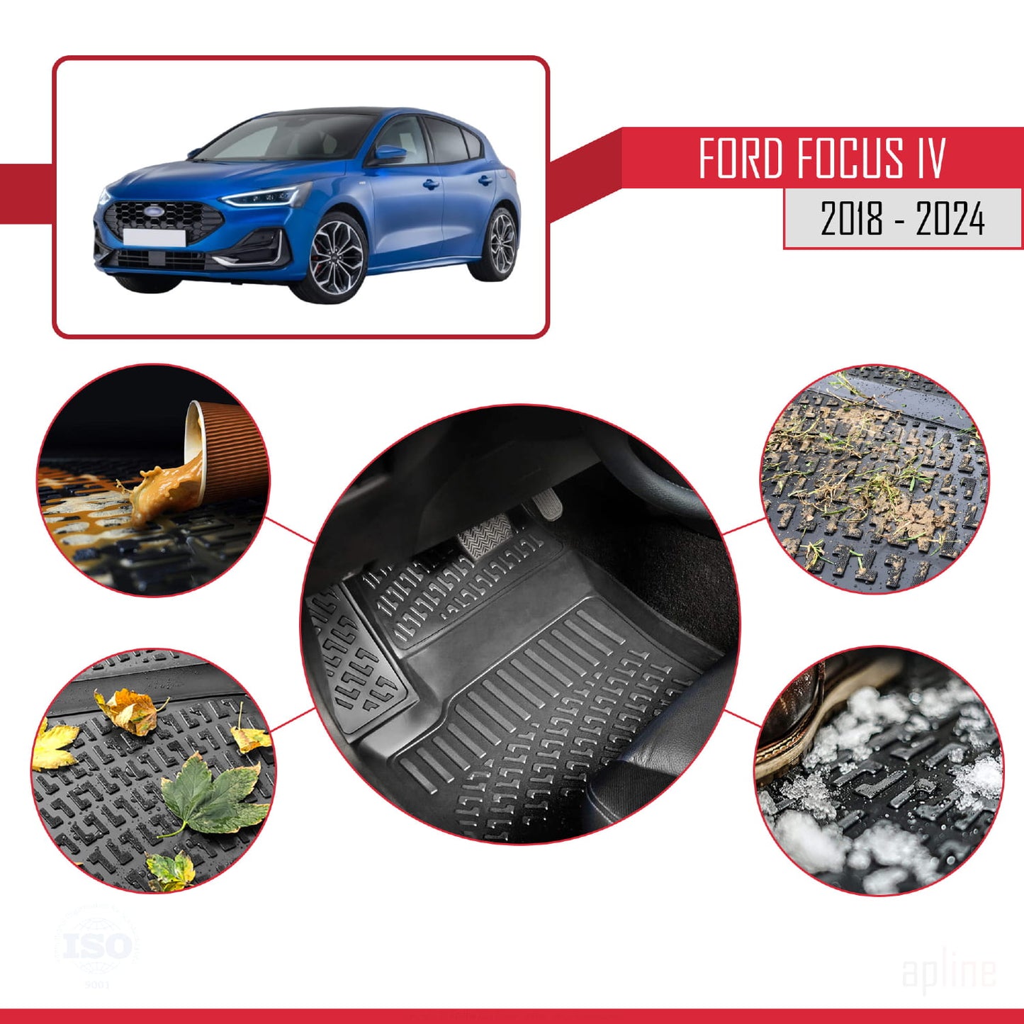 Passend für Ford Focus 4 (C519) 2018-2025 4D Schwarze Automatten