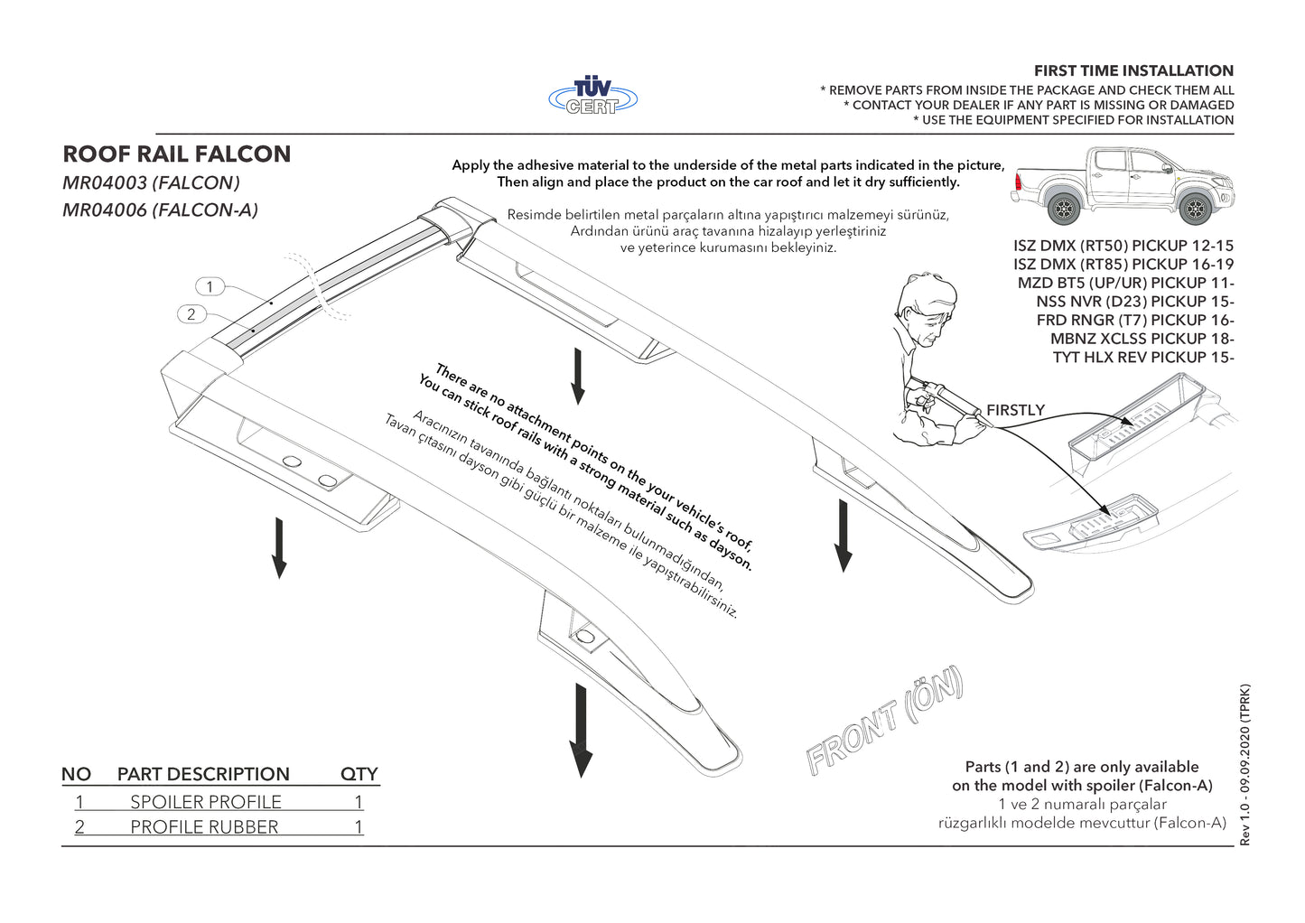 Compatible avec Mitsubishi Triton 4 2006-2014 (Empattement Court L1/H1) Rails de Toit Porte-bagages sur le Toit (Modèle Adhésif) Noir
