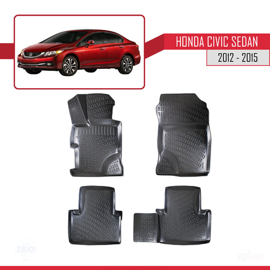 Kompatibel mit Honda Civic 9 (FB) Stufenheck 2012-2015 4D Gummimatten Schwarz