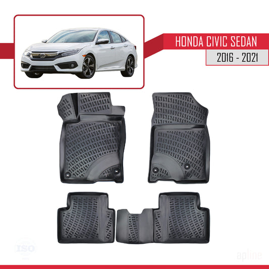 Kompatibel mit Honda Civic 10 (FC) Stufenheck 2016-2021 4D Gummimatten Schwarz