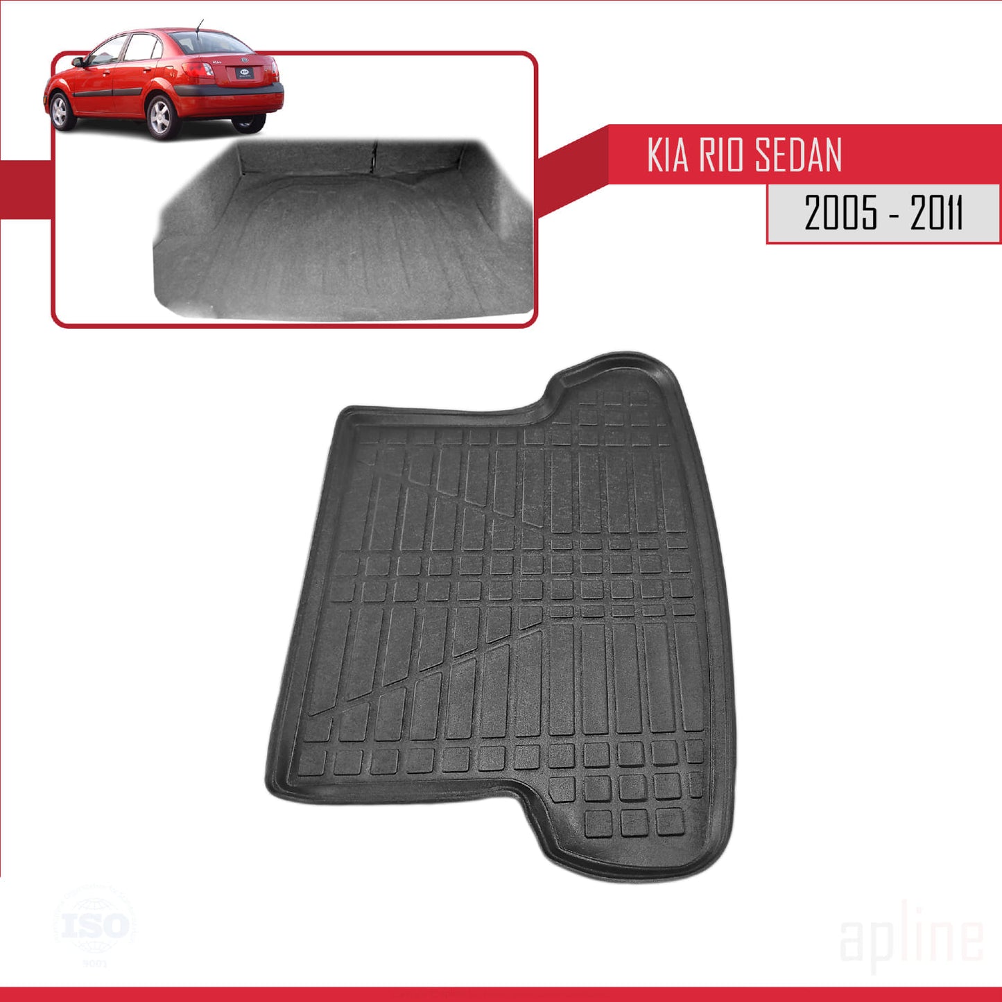 Compatible with Kia Rio 2 (JB) Sedan 2005-2011 Flexible Trunk Mats Cargo Liner Black