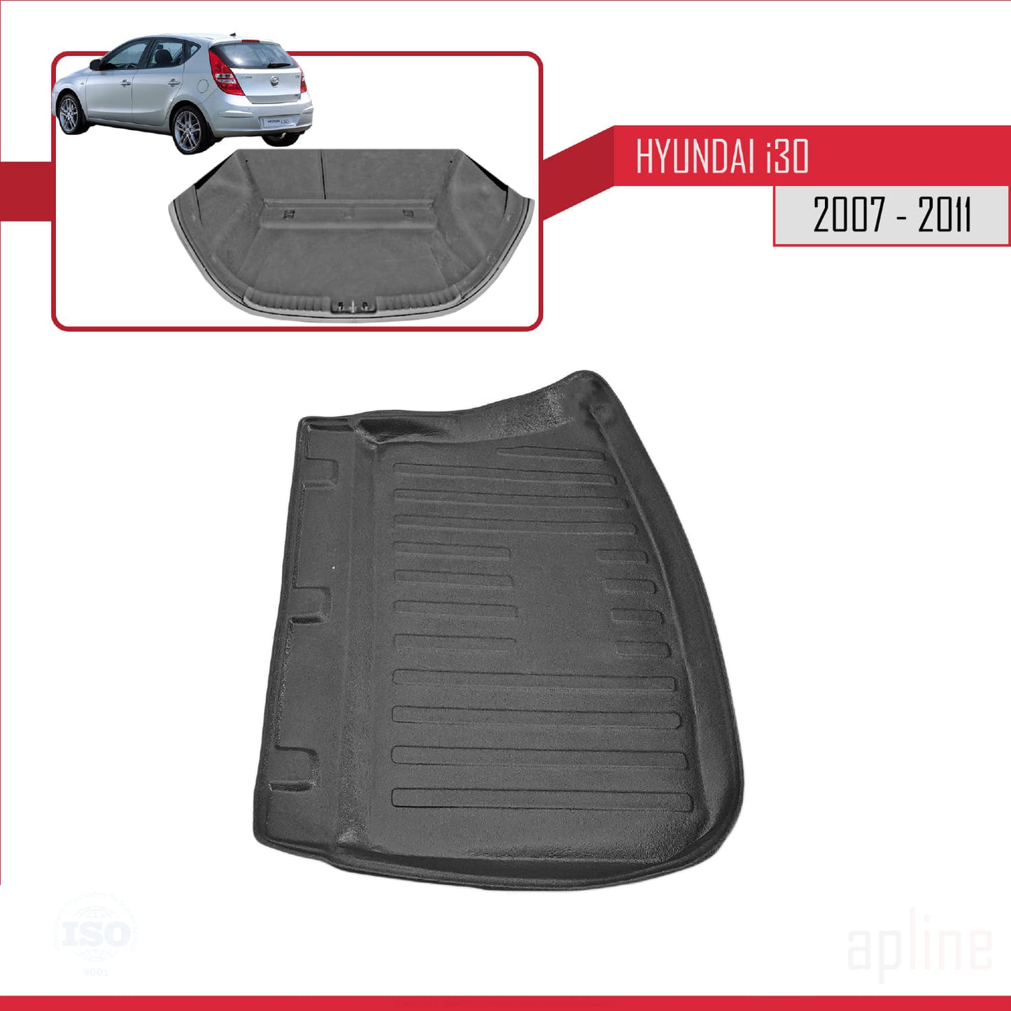 Kompatibel mit Hyundai i30 (FD) HB 2007-2011 Flexibel Kofferraumwanne Laderaumwanne Schwarz