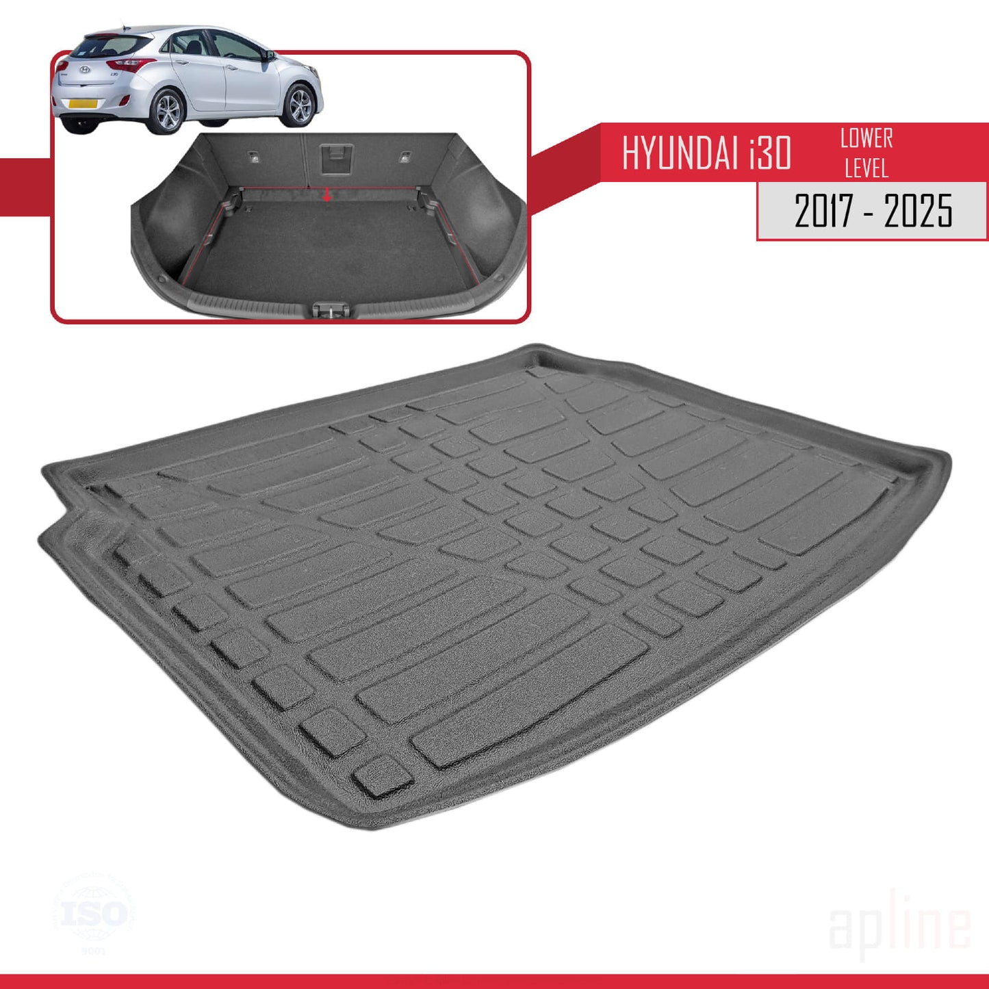 Kompatibel mit Hyundai i30 3 (PD) 2017-2025 Flexibel Kofferraumwanne Unterer Ladeboden Laderaumwanne Schwarz