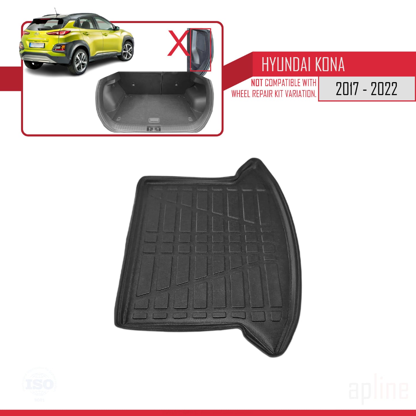 Kompatibel mit Hyundai Kona (OS) 2017-2022 Flexibel Kofferraumwanne Laderaumwanne Schwarz