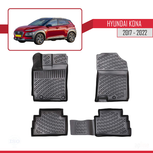Kompatibel mit Hyundai Kona (OS) 2017-2022 4D Gummimatten Schwarz