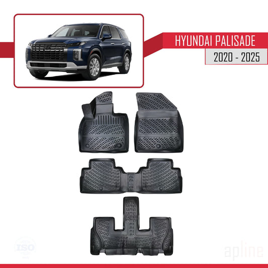 Kompatibel mit Hyundai Palisade (7 Koltuk) 2020-2025 4D Gummimatten Schwarz