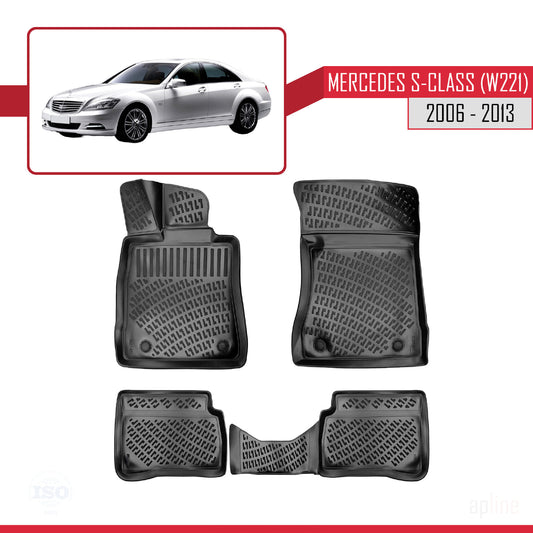 Kompatibel mit Mercedes S Klasse (W221) 2006-2013 4D Gummimatten Schwarz
