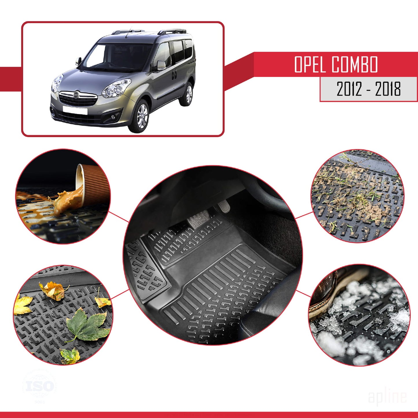 Compatible avec Opel Combo D 2012-2018 4D Tapis de Voiture Noir