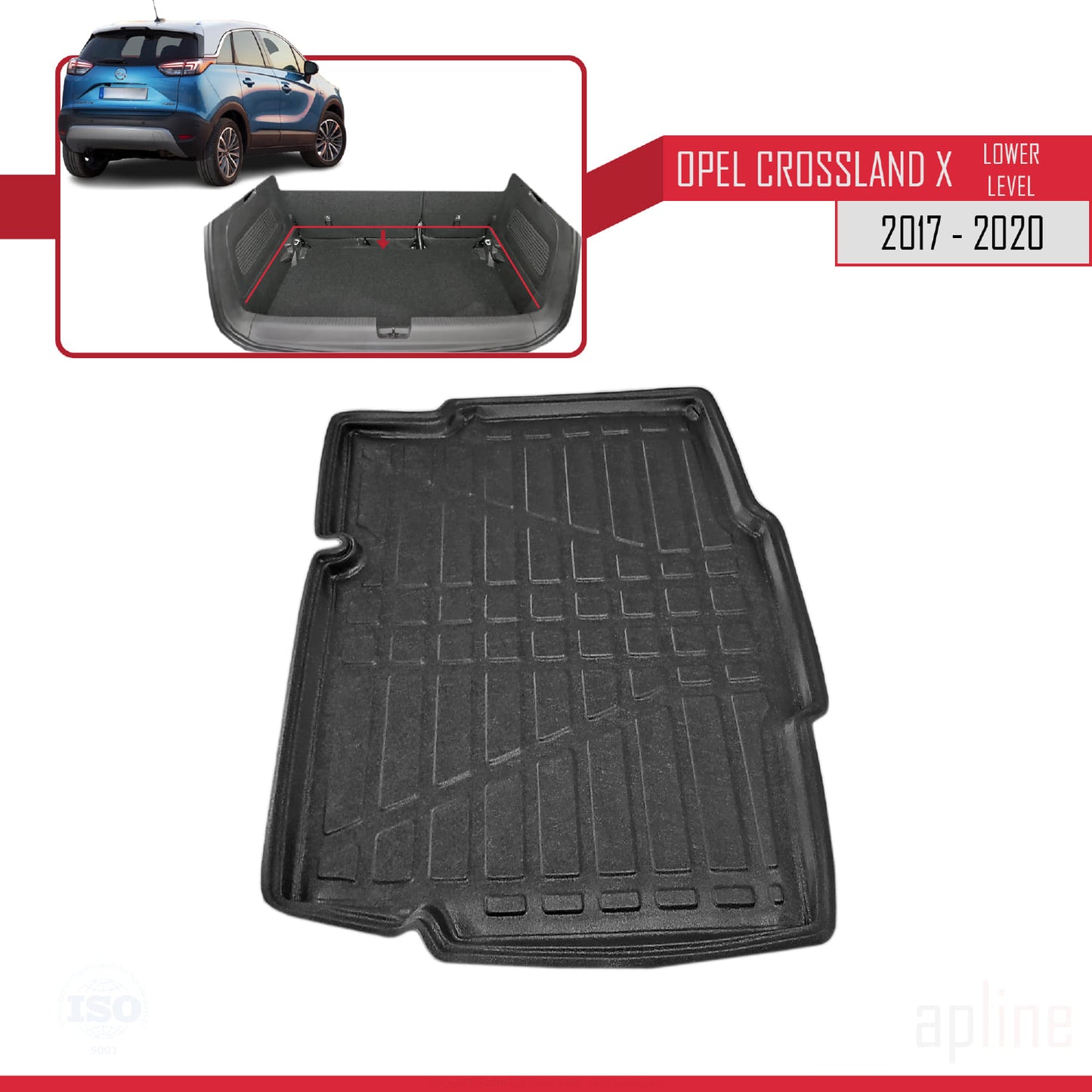 Compatible avec Opel Crossland X 2017-2020 Flexible Tapis de Coffre Plancher de Chargement Inférieur Noir