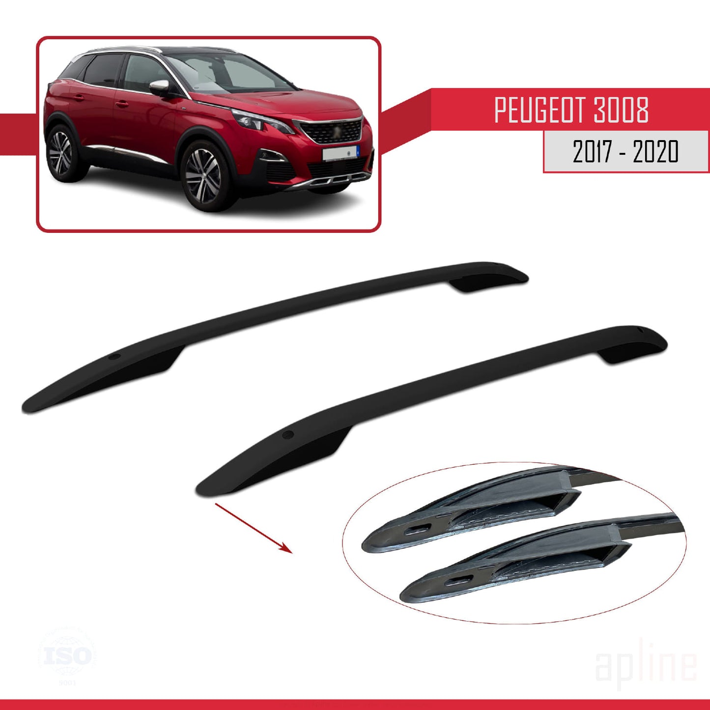 Kompatibel mit Peugeot 3008 II (P84) Pre-Facelift 2017-2020 (Kurzer Radstand L1/H1) Dachreling Dachträger Gepäckträger (Klebemodell) Schwarz