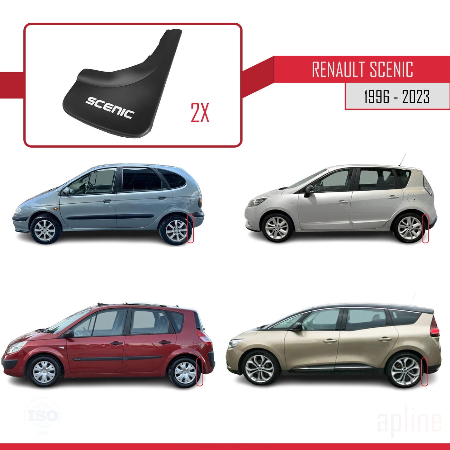 Compatible avec Renault Scenic 1996-2023 Jeu de Bavettes Garde-boue Avant et Arrière de Voiture 4 Pcs Noir