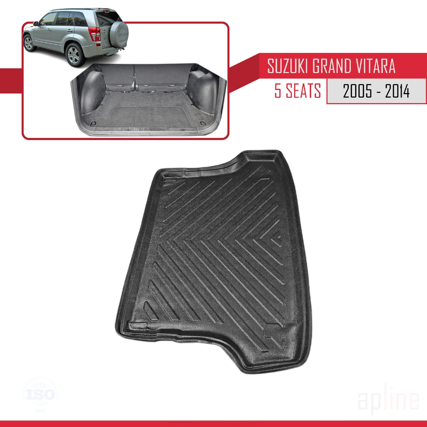 Compatible with Suzuki Grand Vitara 2 (JT) (5 Koltuk) 2005-2014 Flexible Trunk Mats Cargo Liner Black