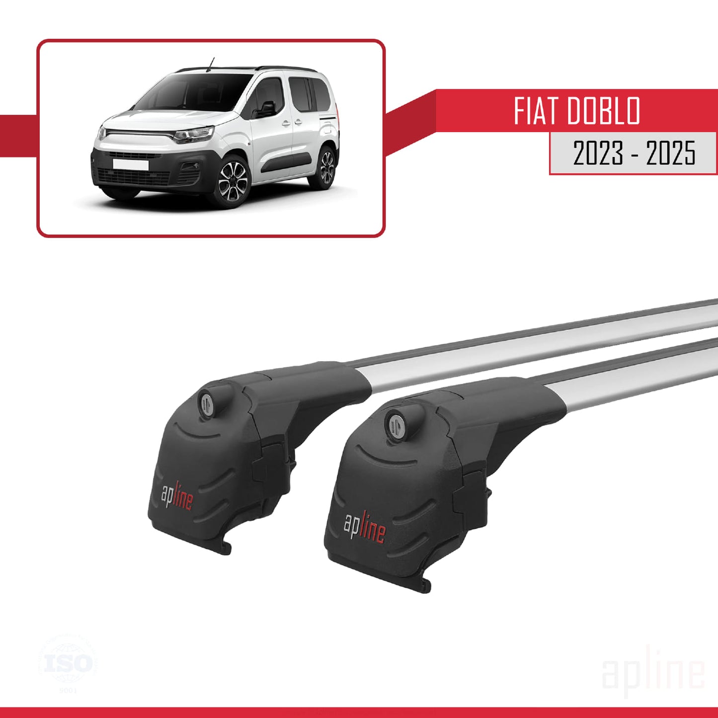 Compatible avec Fiat Doblo 3 2023-2025 ACE-2 Barres de Toit Railing Porte-Bagages de Voiture Gris Aluminium 2 Barres