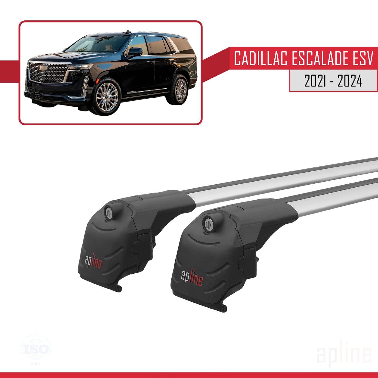 Kompatibel mit Cadillac Escalade ESV 2021-2024 ACE-2 Dachgepäckträger, Reling, Gepäckträger, graues Aluminium, 2 Stangen