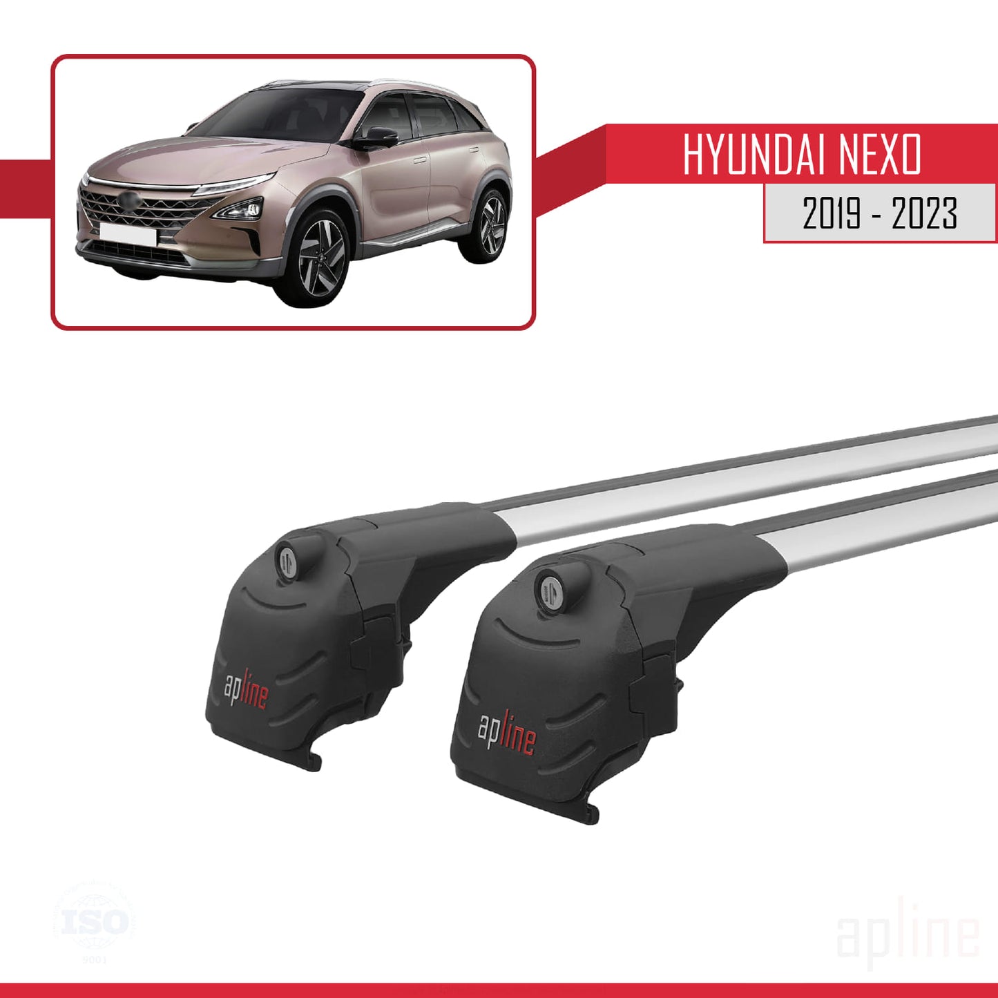 Compatible with Hyundai Nexo 2019-2023 ACE-2 Car Roof Rack Cross Bar Grey Aluminium 2 Bars