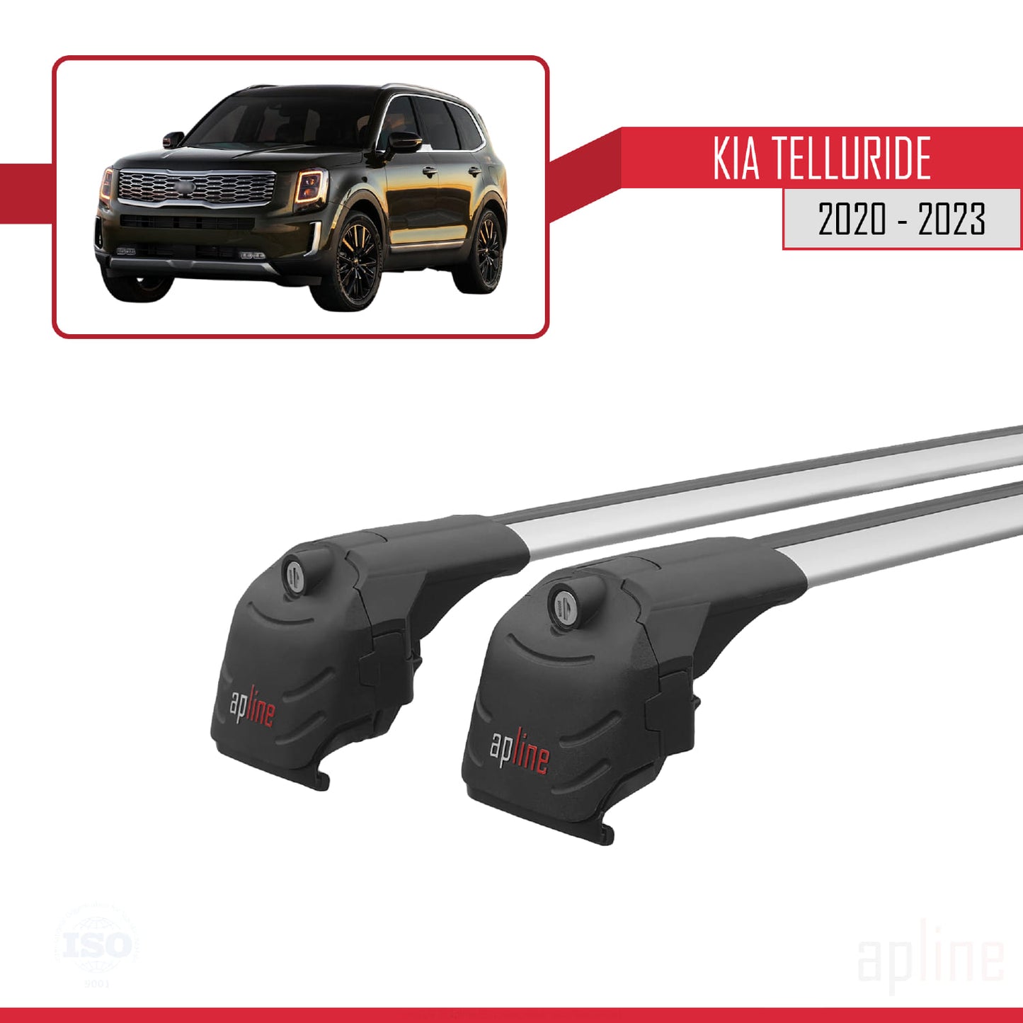 Compatible avec Kia Telluride 2020-2024 ACE-2 Barres de Toit Railing Porte-Bagages de Voiture Gris Aluminium 2 Barres