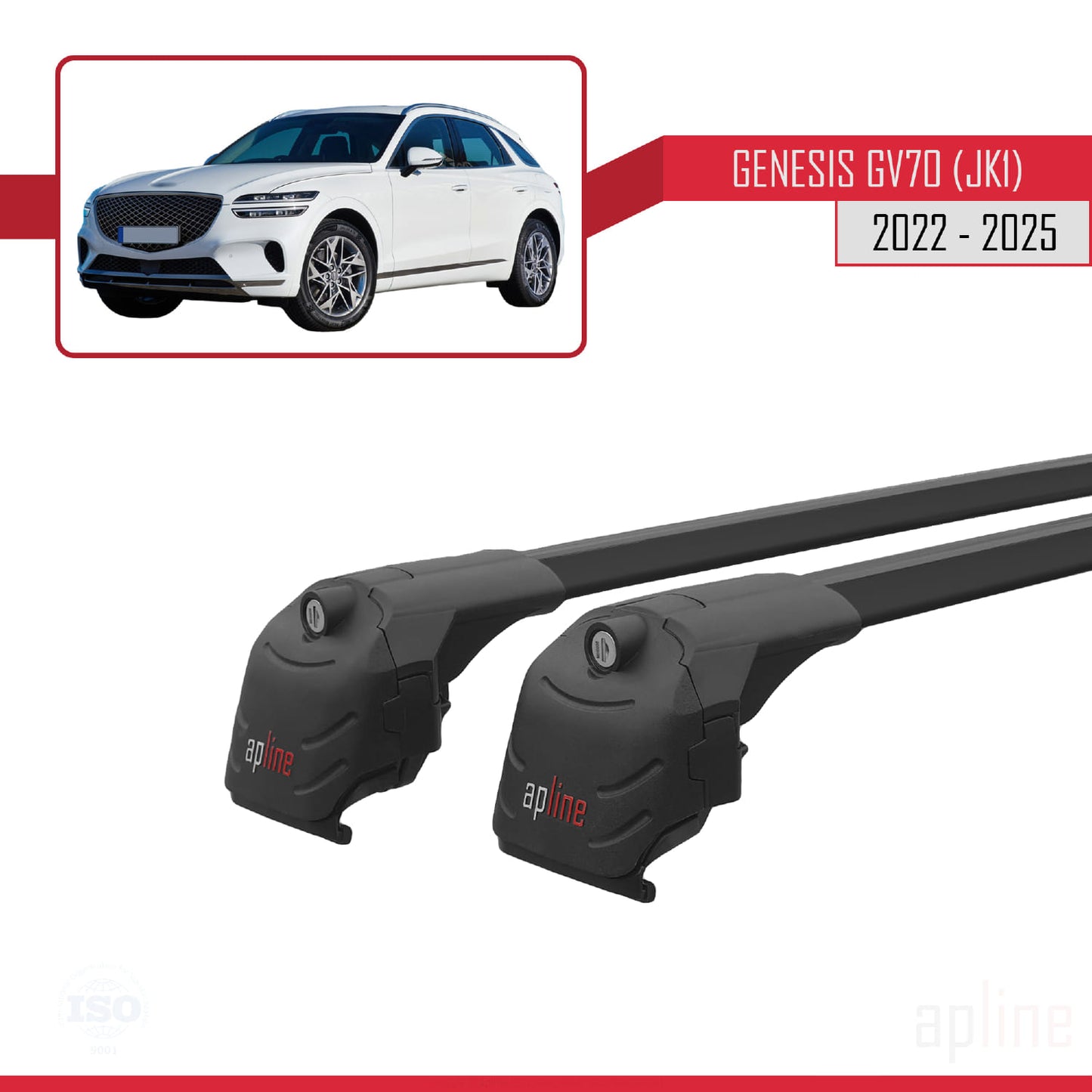 Kompatibel mit Genesis GV70 (JK1) 2022-2025 ACE-2 Dachgepäckträger, Reling, Gepäckträger, schwarzes Aluminium, 2 Stangen