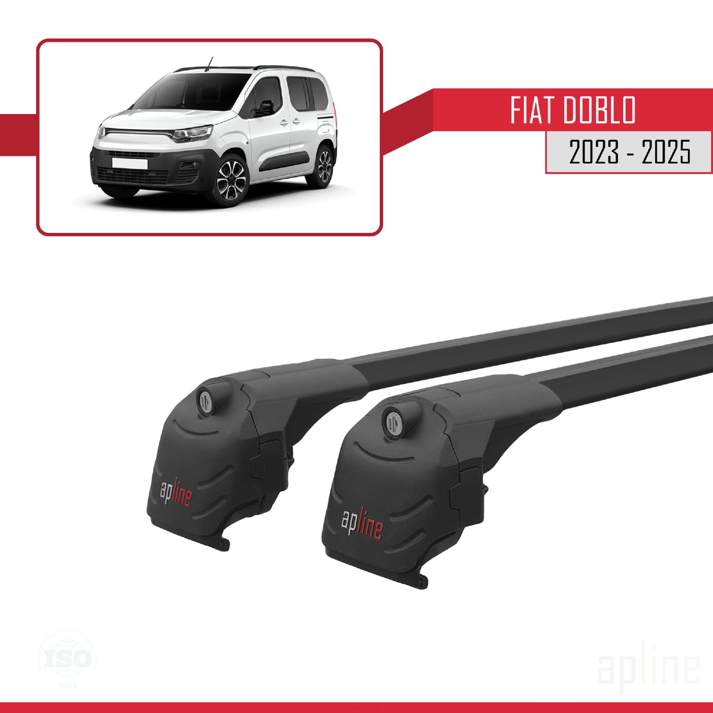 Compatible avec Fiat Doblo 3 2023-2025 ACE-2 Barres de Toit Railing Porte-Bagages de Voiture Noir Aluminium 2 Barres