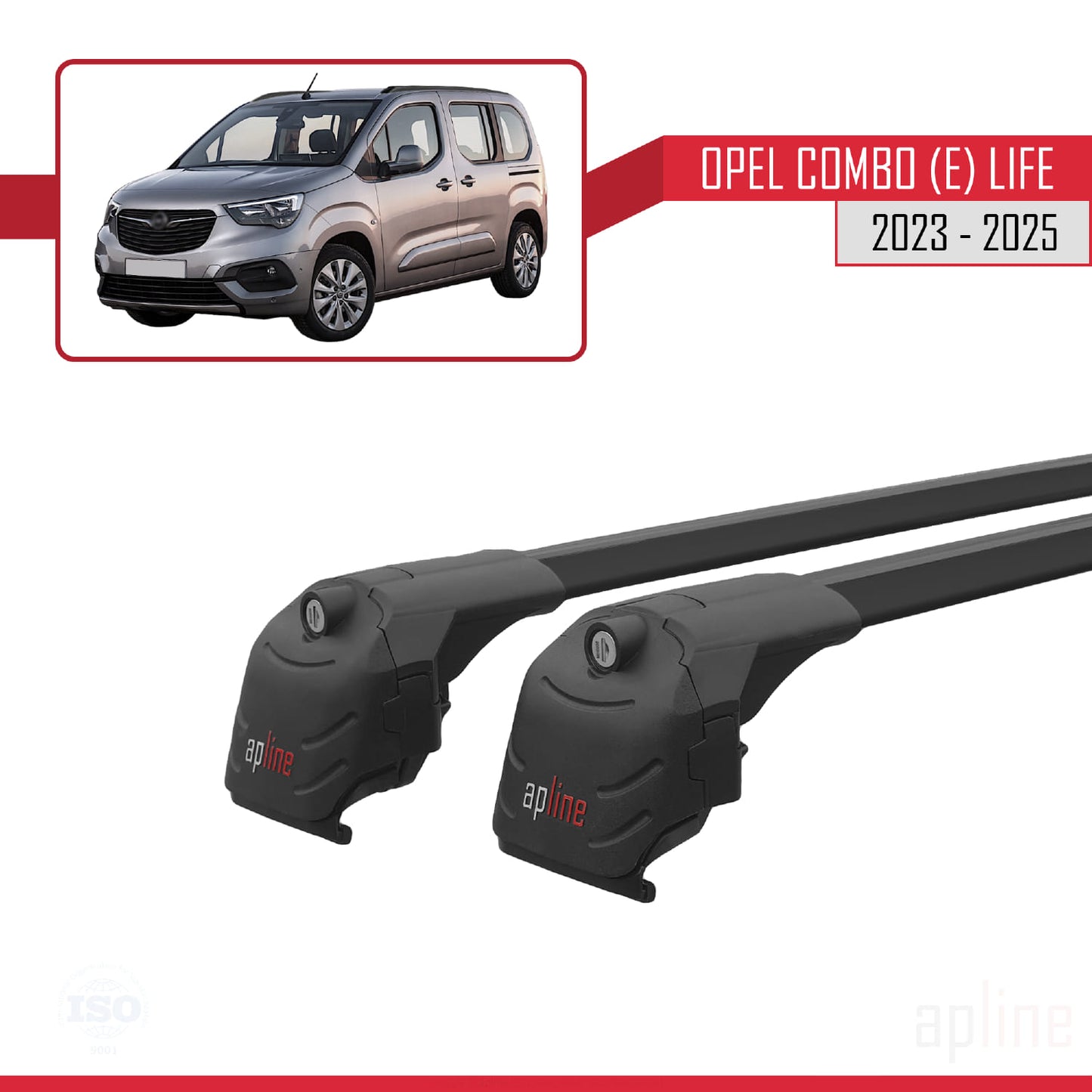 Compatible avec Opel Combo E Life 2023-2025 ACE-2 Barres de Toit Railing Porte-Bagages de Voiture Noir Aluminium 2 Barres