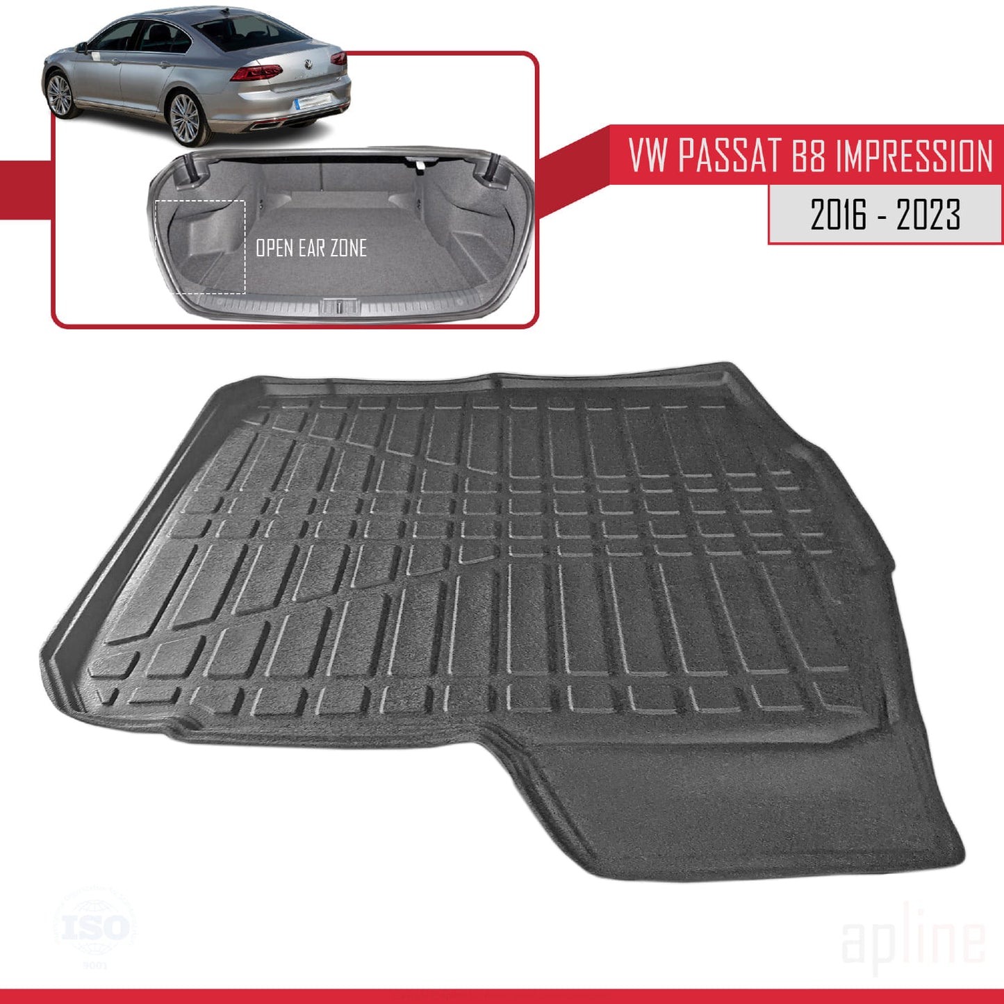 Compatible with Volkswagen Passat B8 (3G) Impression Post-Facelift 2019-2023 Flexible Trunk Mats Cargo Liner Black