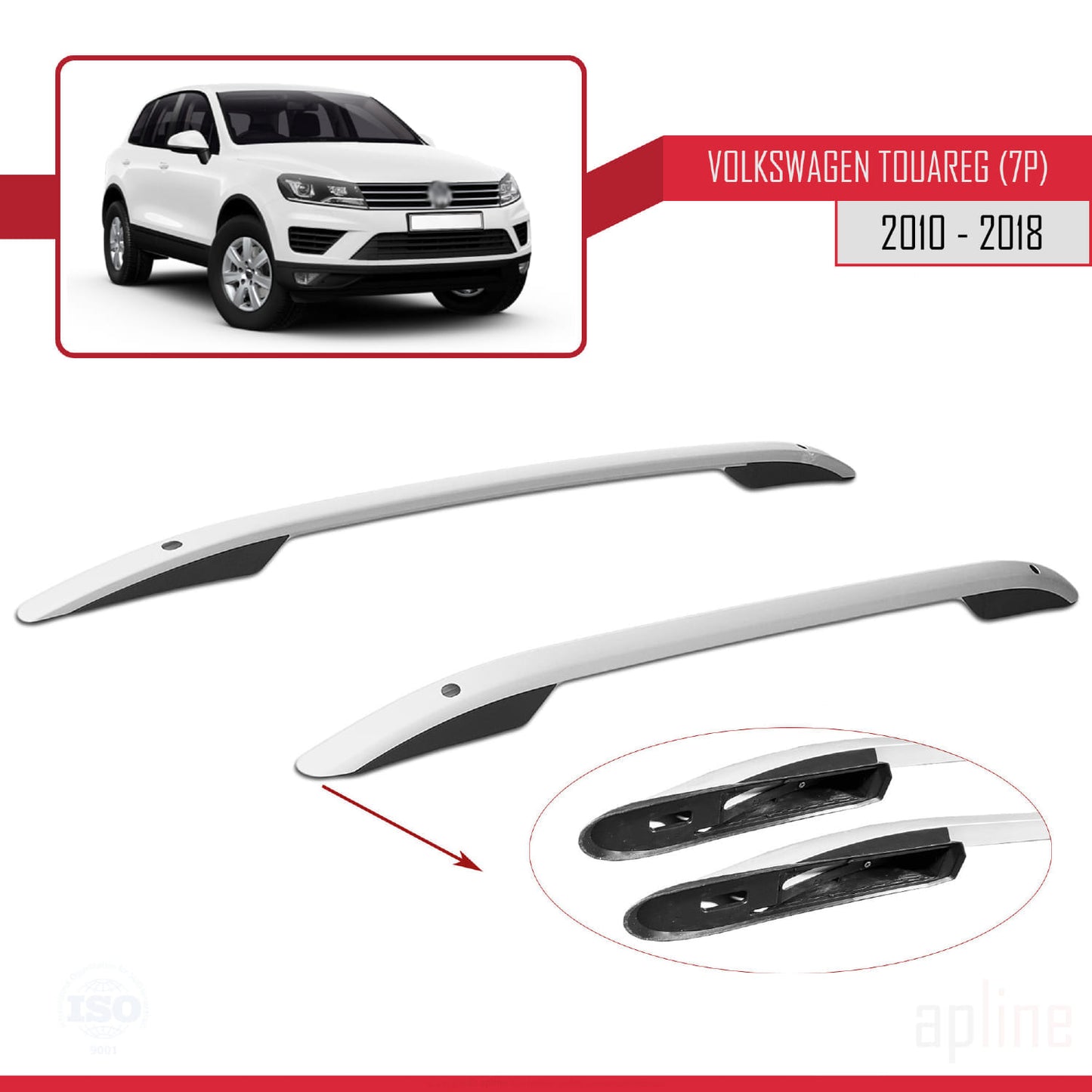 Kompatibel mit Volkswagen Touareg 2 (7P) 2010-2018 (Kurzer Radstand L1/H1) Dachreling Dachträger Gepäckträger (Klebemodell) Grau