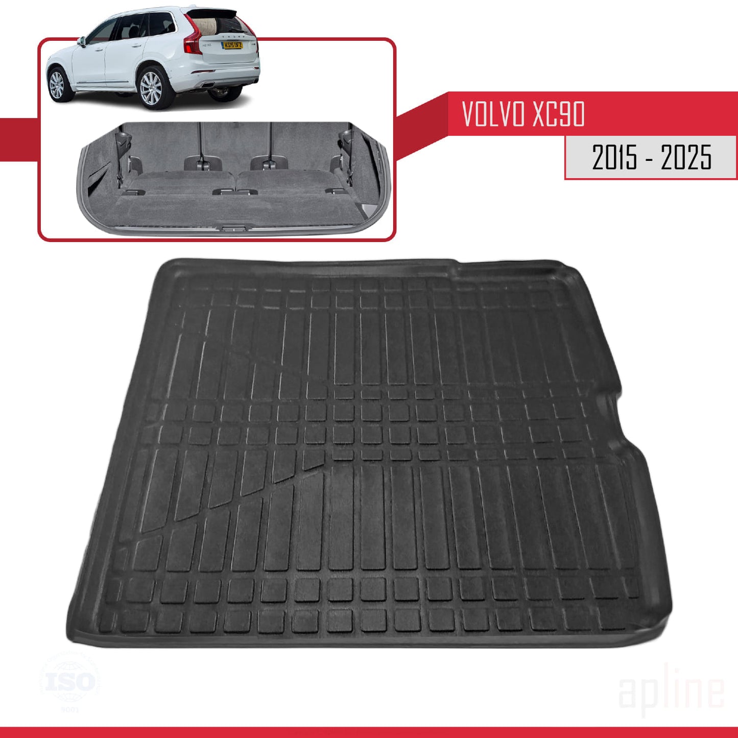 Kompatibel mit Volvo XC90 II (7 Koltuk) 2015-2023 Flexibel Kofferraumwanne Laderaumwanne Schwarz