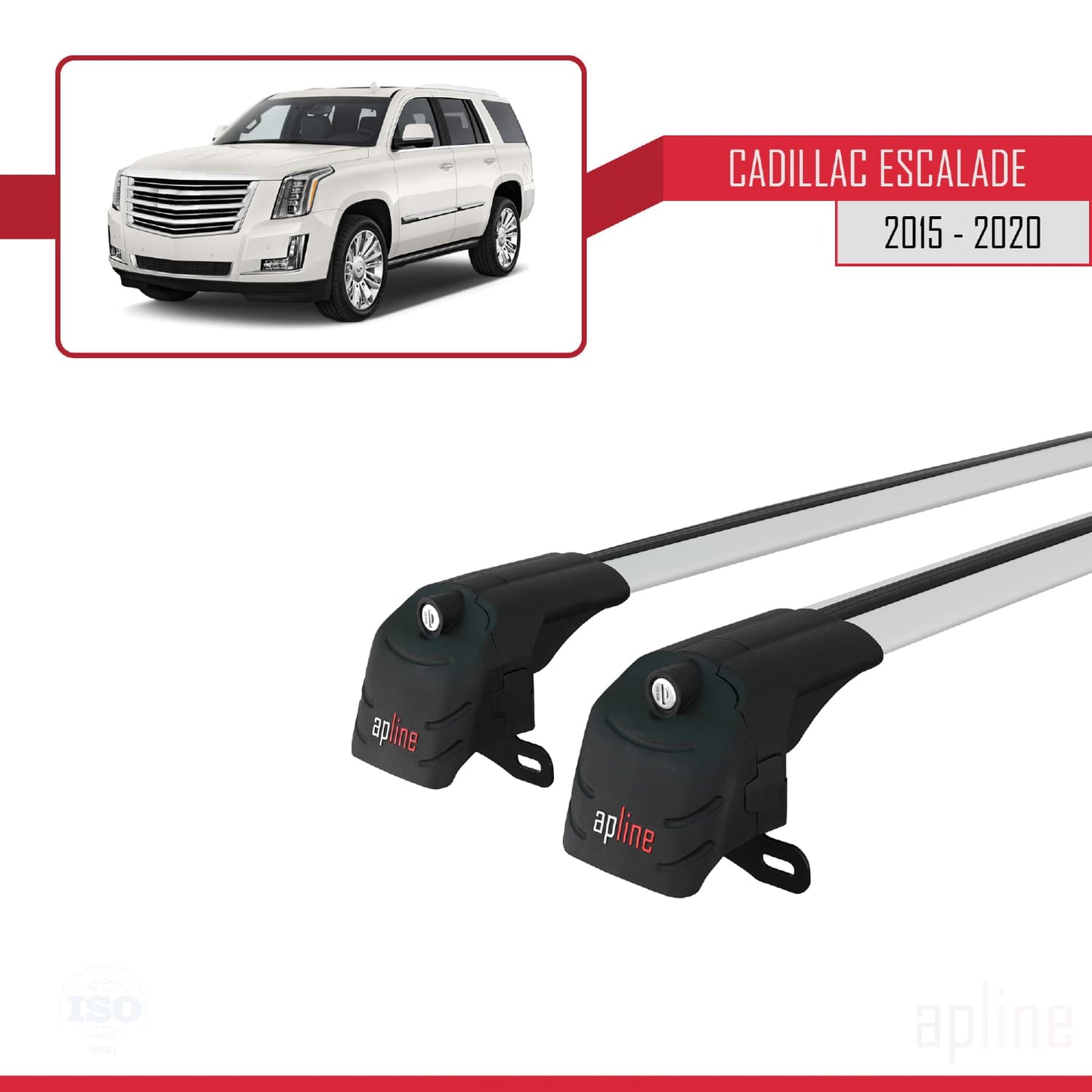 Kompatibel mit Cadillac Escalade 2015-2020 ACE-2 Dachgepäckträger, Reling, Gepäckträger, graues Aluminium, 2 Stangen