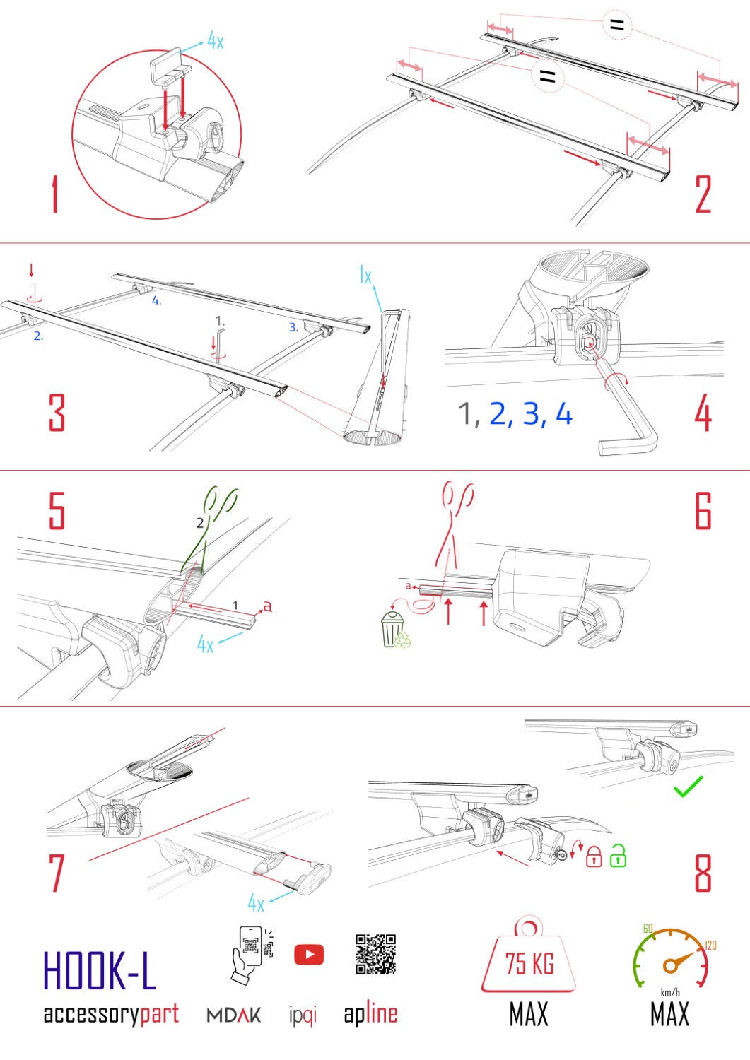 Kompatibel mit Ford Edge (CD539) 2016-2021 HOOK Modell Dachgepäckträger, schwarzes Aluminium, 2 Stangen