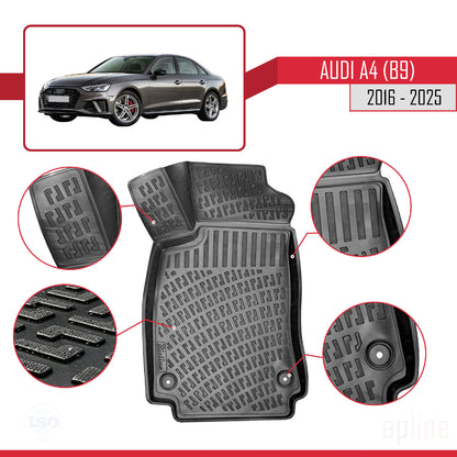 Compatible avec A4 (B9) 2016-2025 4D Tapis de Voiture Noir