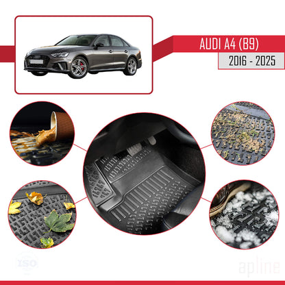 Compatible avec A4 (B9) 2016-2025 4D Tapis de Voiture Noir