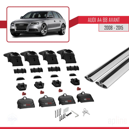 Compatible avec A4 (B8) Avant 2008-2015 ACE-2 Barres de Toit Railing Porte-Bagages de Voiture Gris Aluminium 2 Barres