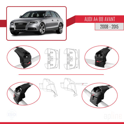 Compatible avec A4 (B8) Avant 2008-2015 ACE-2 Barres de Toit Railing Porte-Bagages de Voiture Gris Aluminium 2 Barres