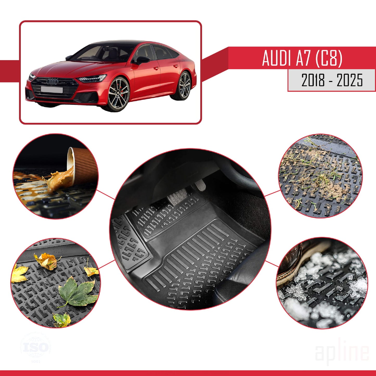 Compatible avec A7 (C8) 2018-2025 4D Tapis de Voiture Noir