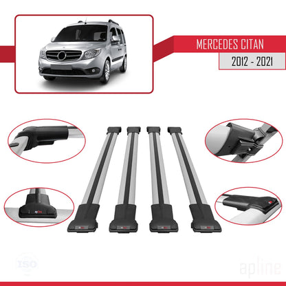 Kompatibel mit Mercedes Citan (W415) 2012-2021 FLY Model Relingträger Dachträger Auto Gepäckträger Grau Aluminium 4 Stangen
