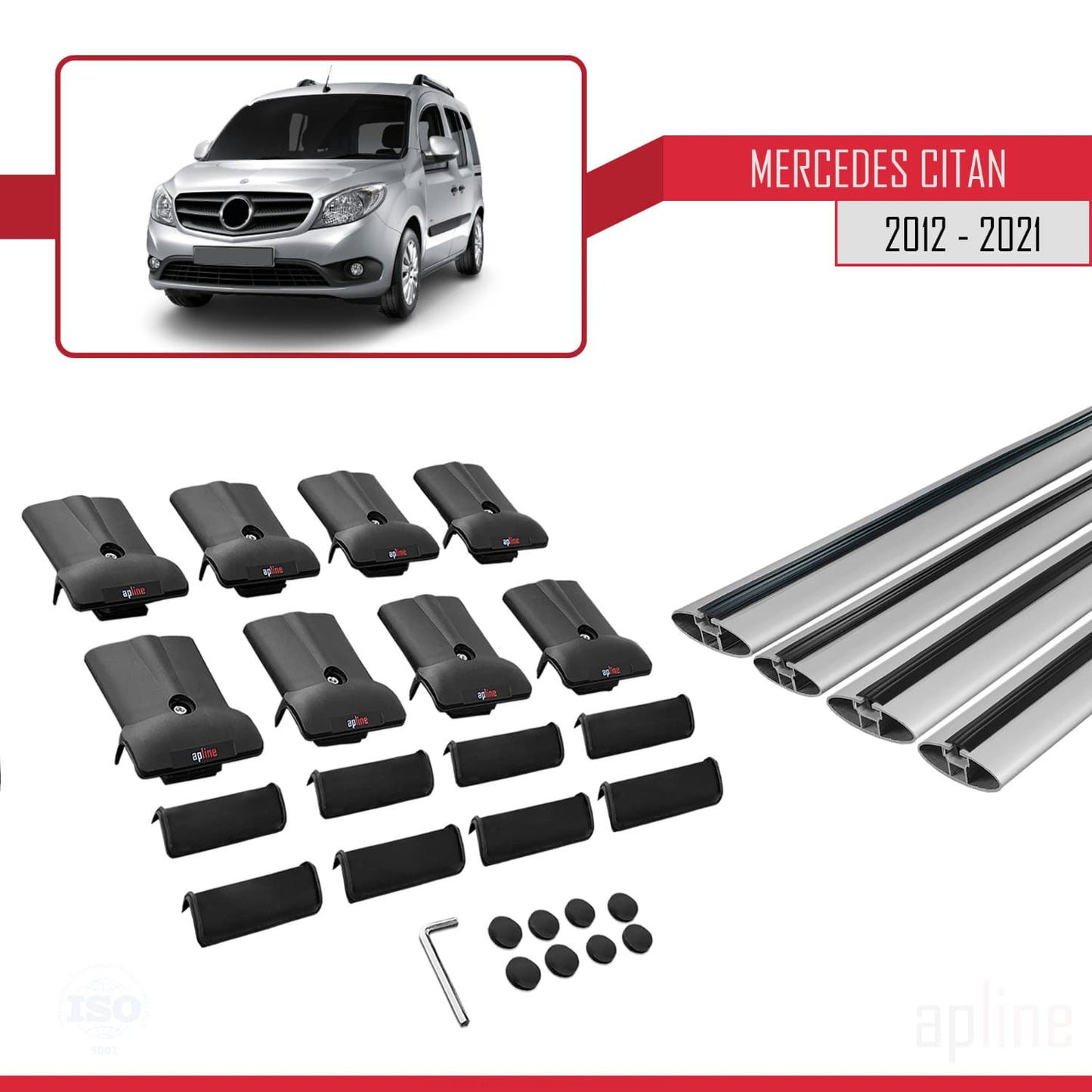 Kompatibel mit Mercedes Citan (W415) 2012-2021 FLY Model Relingträger Dachträger Auto Gepäckträger Grau Aluminium 4 Stangen