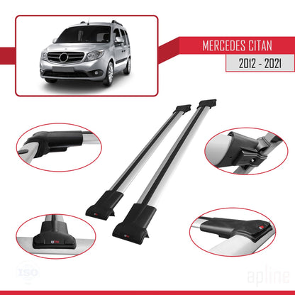 Kompatibel mit Mercedes Citan (W415) 2012-2021 FLY Model Relingträger Dachträger Auto Gepäckträger Grau Aluminium 2 Stangen