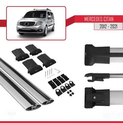 Kompatibel mit Mercedes Citan (W415) 2012-2021 FLY Model Relingträger Dachträger Auto Gepäckträger Grau Aluminium 2 Stangen