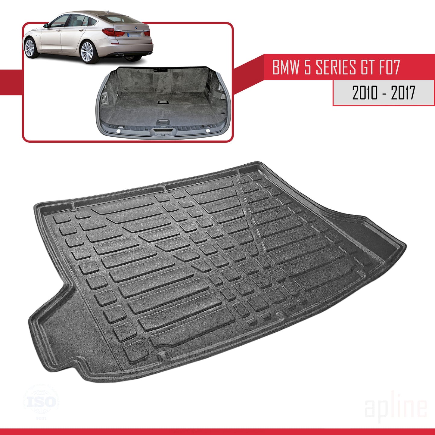 Compatible avec BMW Série 5 (F07) Gran Turismo 2010-2017 Flexible Tapis de Coffre Plancher de Chargement Noir