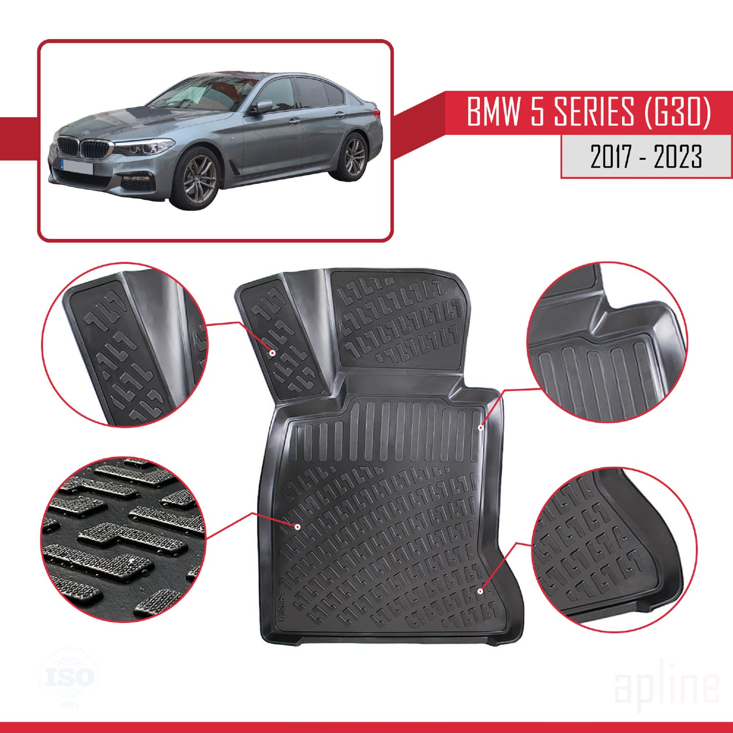 Compatible avec BMW Série 5 (G30) 2017-2023 4D Tapis de Voiture Noir